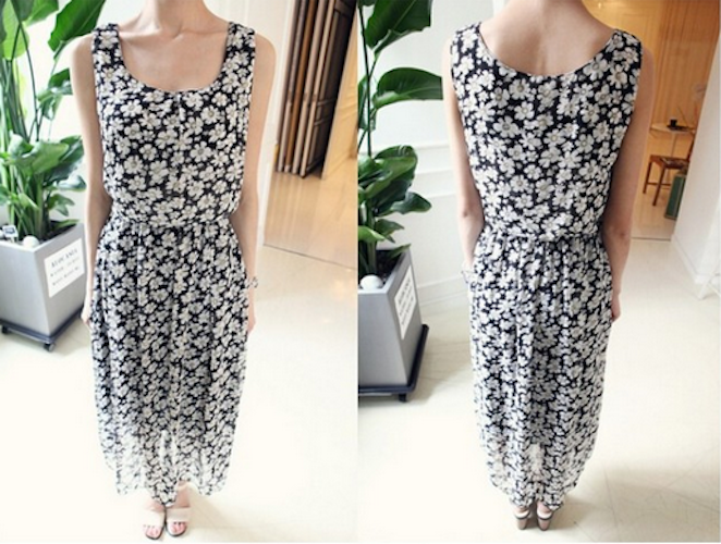 WD21689 Feminine Flower Dress Black