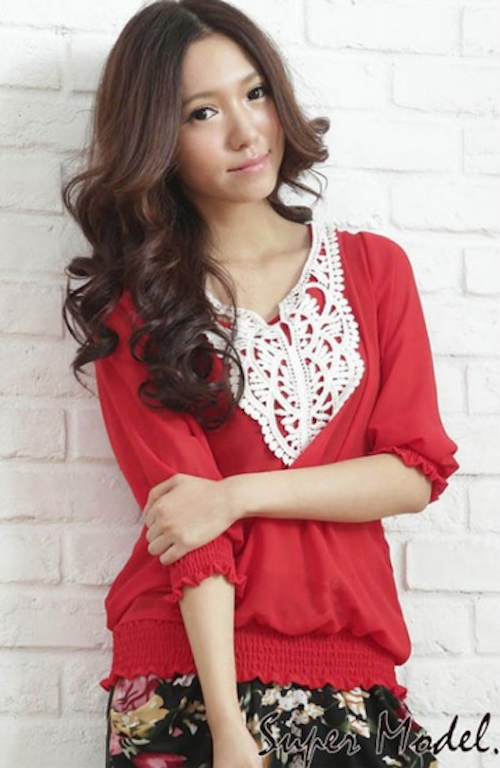 WT21697 Korea Fashion Blouse Red