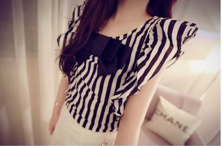 WT21699 Sweet Ribbon Top Black