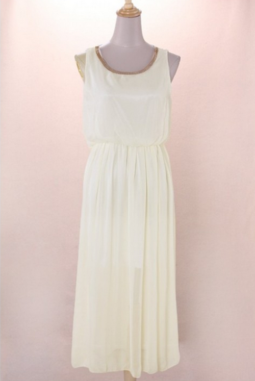 WD21702 Sleeveless Chiffon Dress Almond