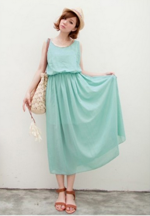 WD21702 Sleeveless Chiffon Dress Blue