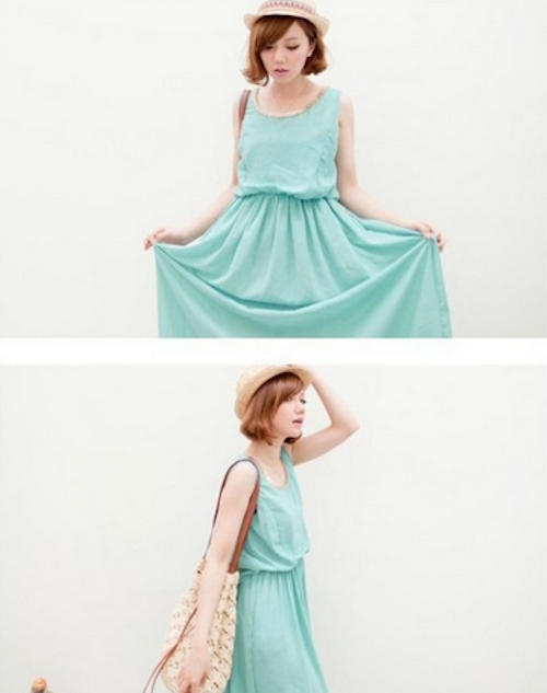 WD21702 Sleeveless Chiffon Dress Blue