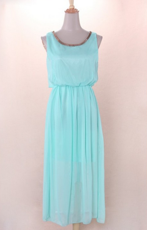 WD21702 Sleeveless Chiffon Dress Blue