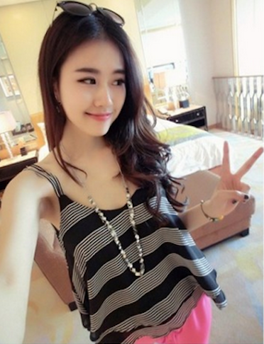 WT21711 Sexy Strap Chiffon Top Black