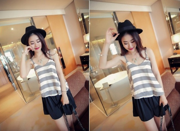 WT21711 Sexy Strap Chiffon Top White