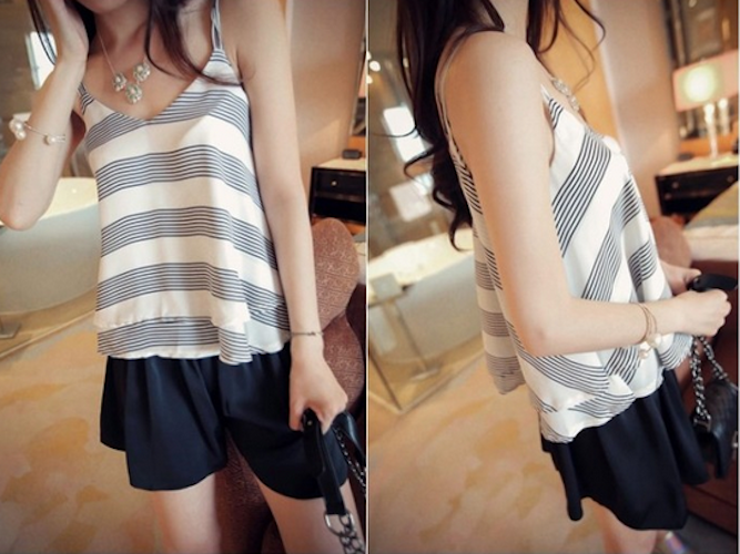 WT21711 Sexy Strap Chiffon Top White