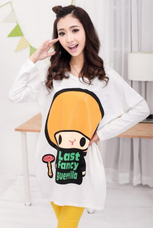 WT21713 Fashion Cartoon Top White