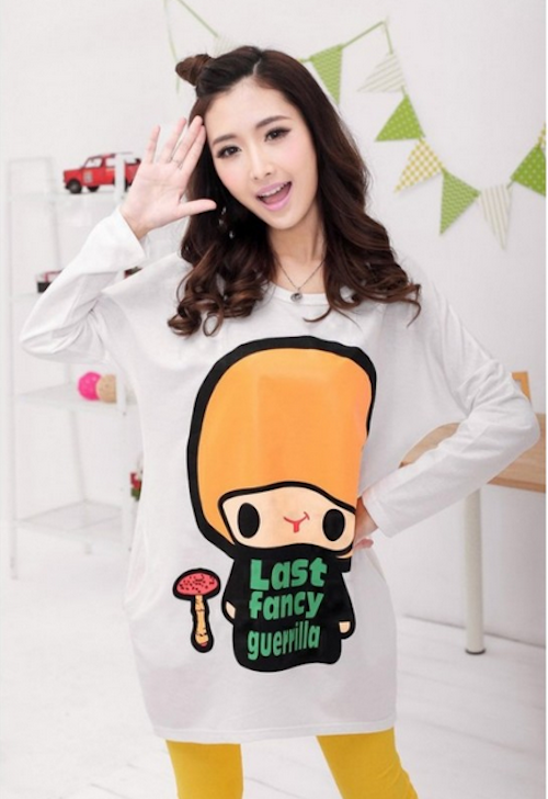 WT21713 Fashion Cartoon Top White