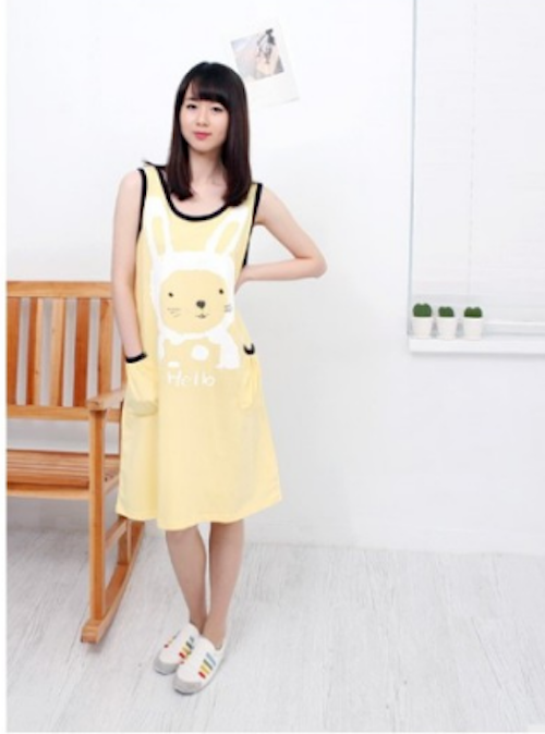 WD21714 Cute Bunny Design Dress Yellow