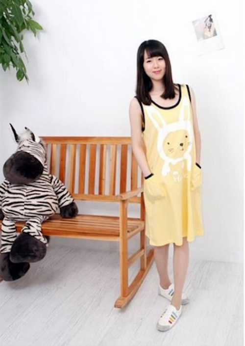 WD21714 Cute Bunny Design Dress Yellow