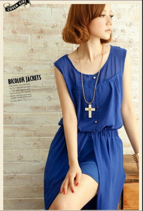 WD21717 Stylish Chiffon Dress Blue