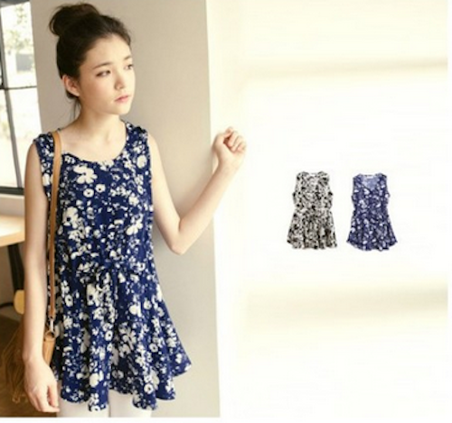 WD21725 Sweet Floral Dress Blue