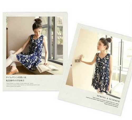 WD21725 Sweet Floral Dress Blue