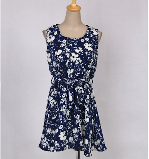 WD21725 Sweet Floral Dress Blue