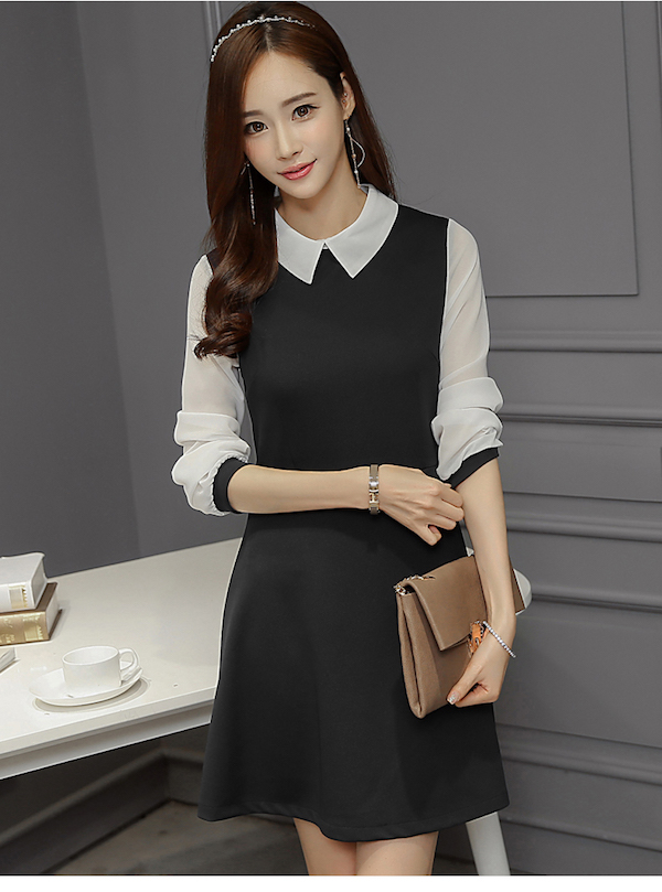 WD7662 Charming Collar OL Dress Black