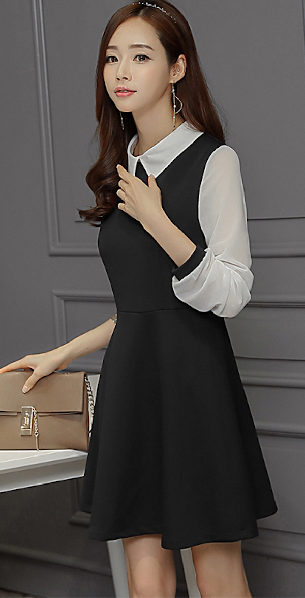 WD7662 Charming Collar OL Dress Black