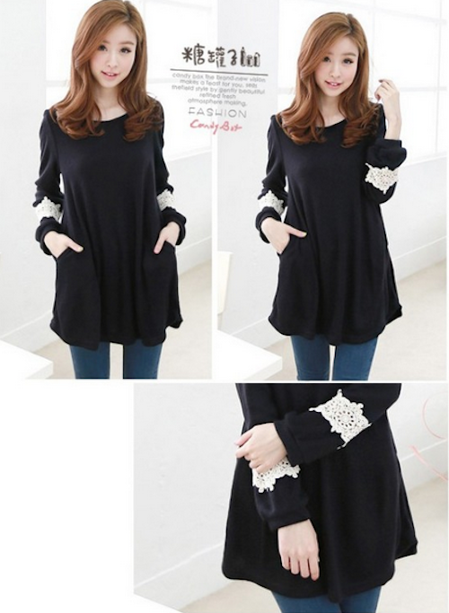 WT7663 Sweet Korea Style Top Black