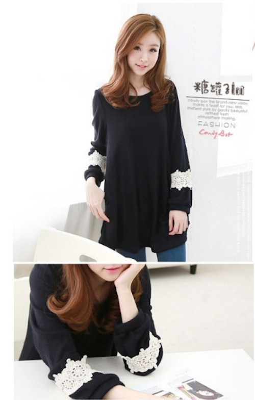 WT7663 Sweet Korea Style Top Black