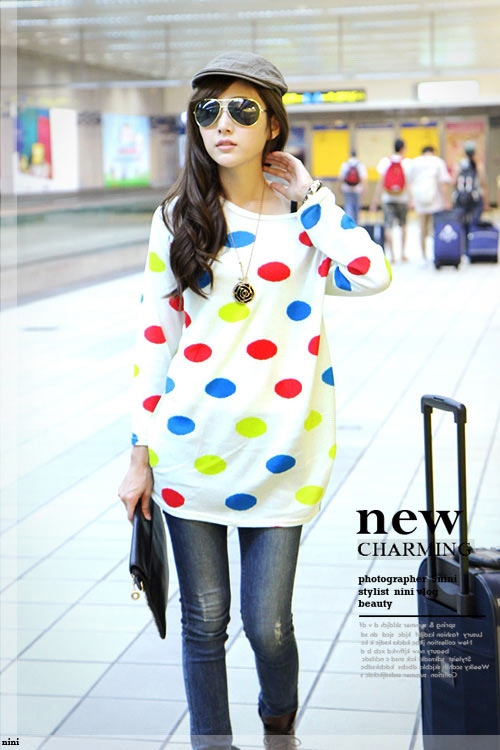 WT7664 Colourful Dot Top White