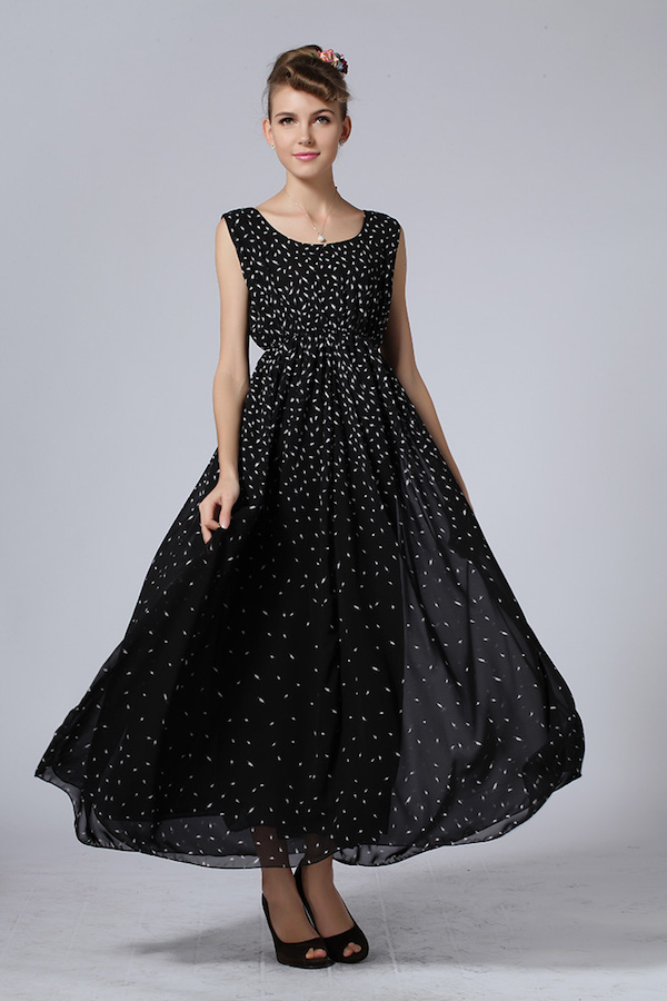 WD7665 Elegant Dress With Cloak Black