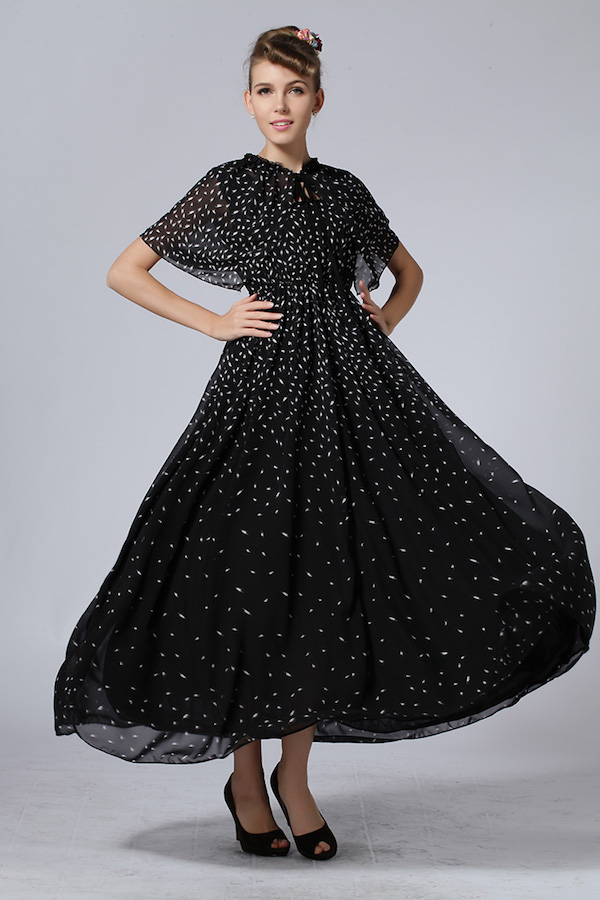 WD7665 Elegant Dress With Cloak Black