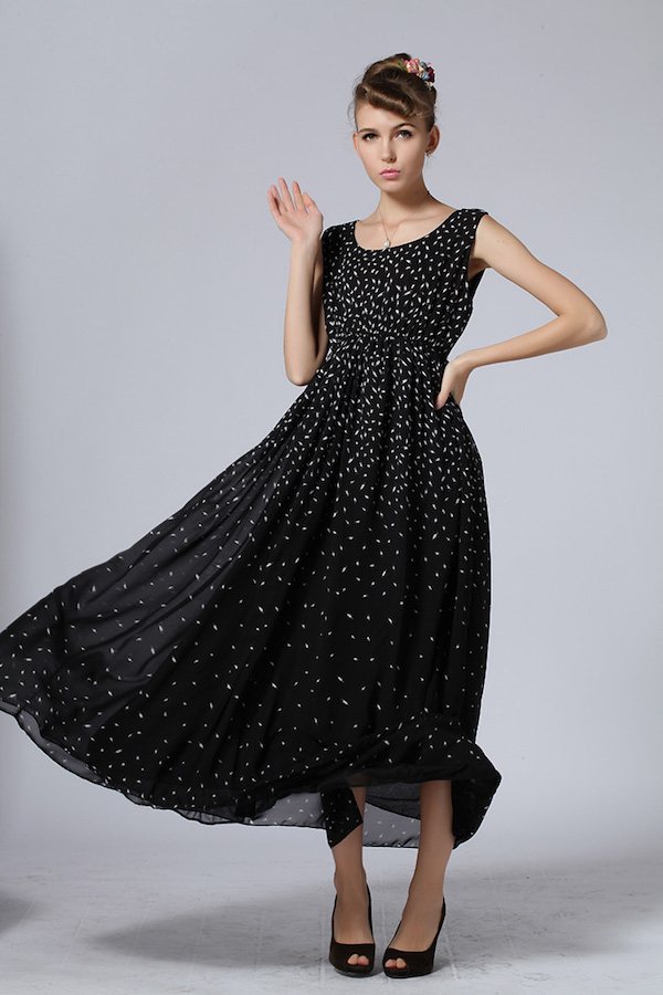 WD7665 Elegant Dress With Cloak Black