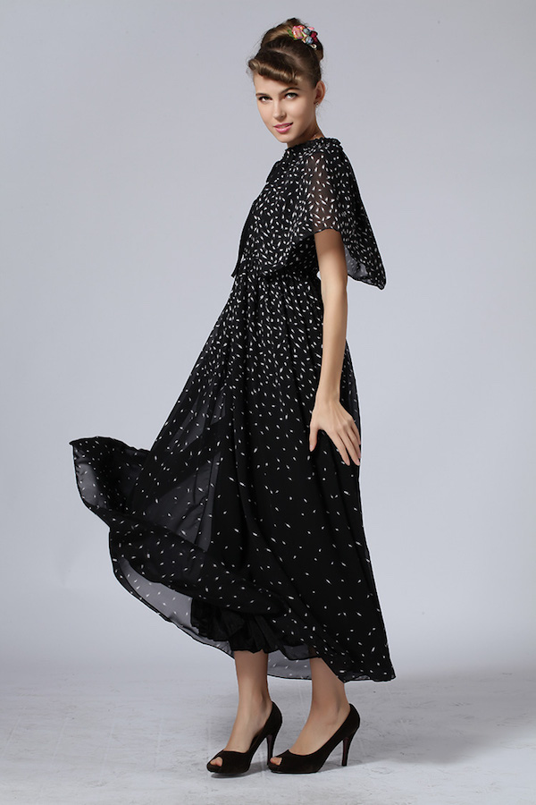 WD7665 Elegant Dress With Cloak Black