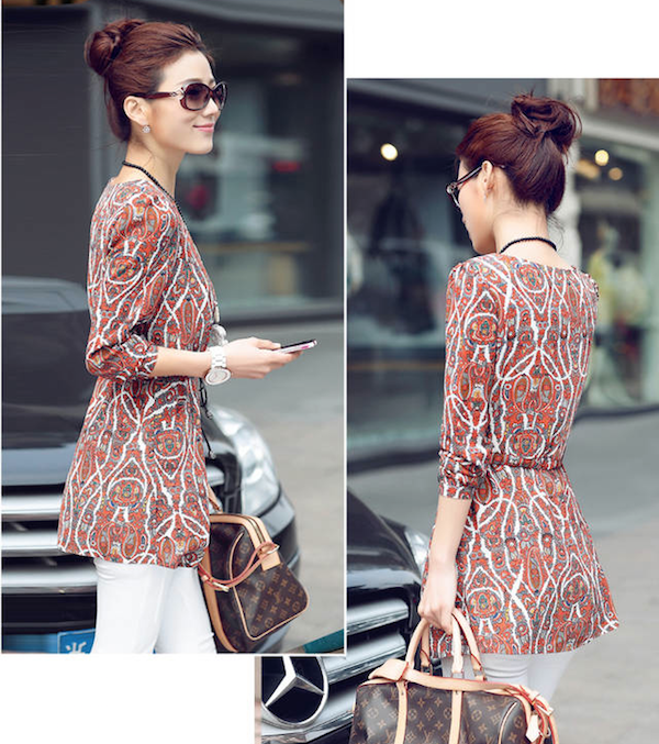 WT7666 Pretty Floral Printed Top Orange