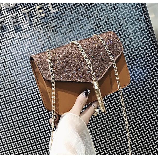 KW80370 Glitter Casual Sling Bag Brown