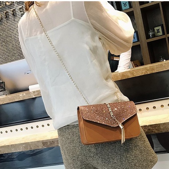 KW80370 Glitter Casual Sling Bag Brown