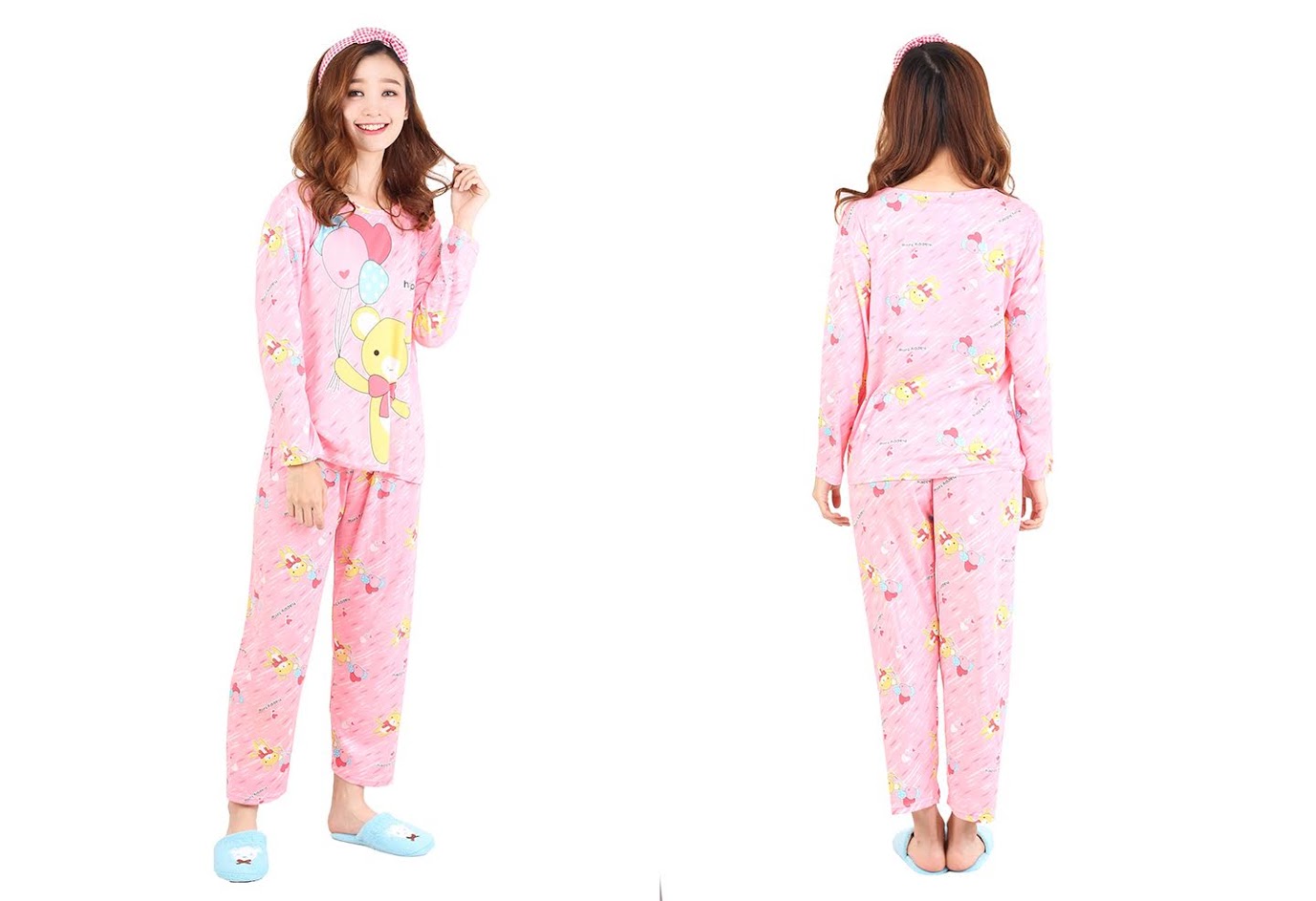 QA-472 Cute Long Sleeves Sleepwear Pink Bear