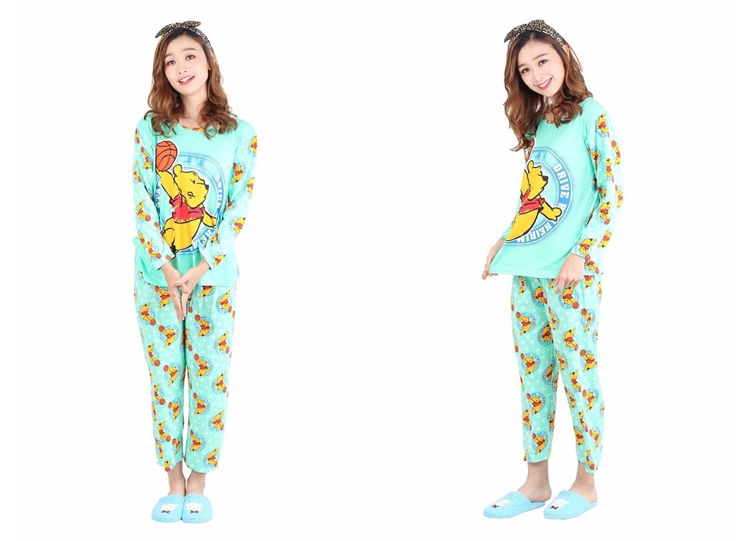 QA-472 Cute Long Sleeves Sleepwear Green Pooh