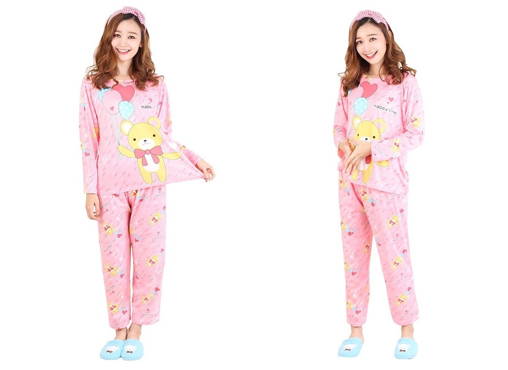 QA-472 Cute Long Sleeves Sleepwear Pink Bear