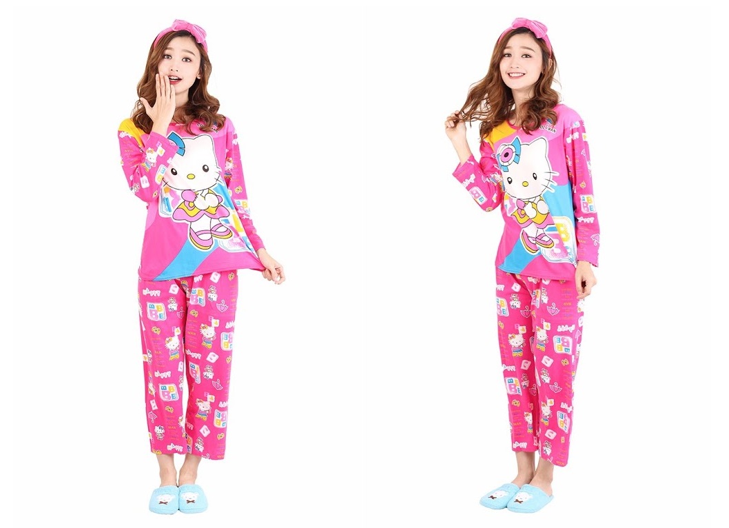 QA-472 Cute Long Sleeves Sleepwear Pink Hello Kitty