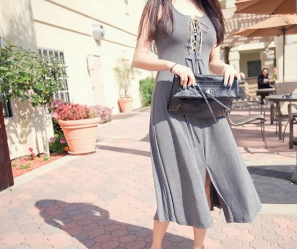 WD21732 Trendy Criss Cross Dress Grey