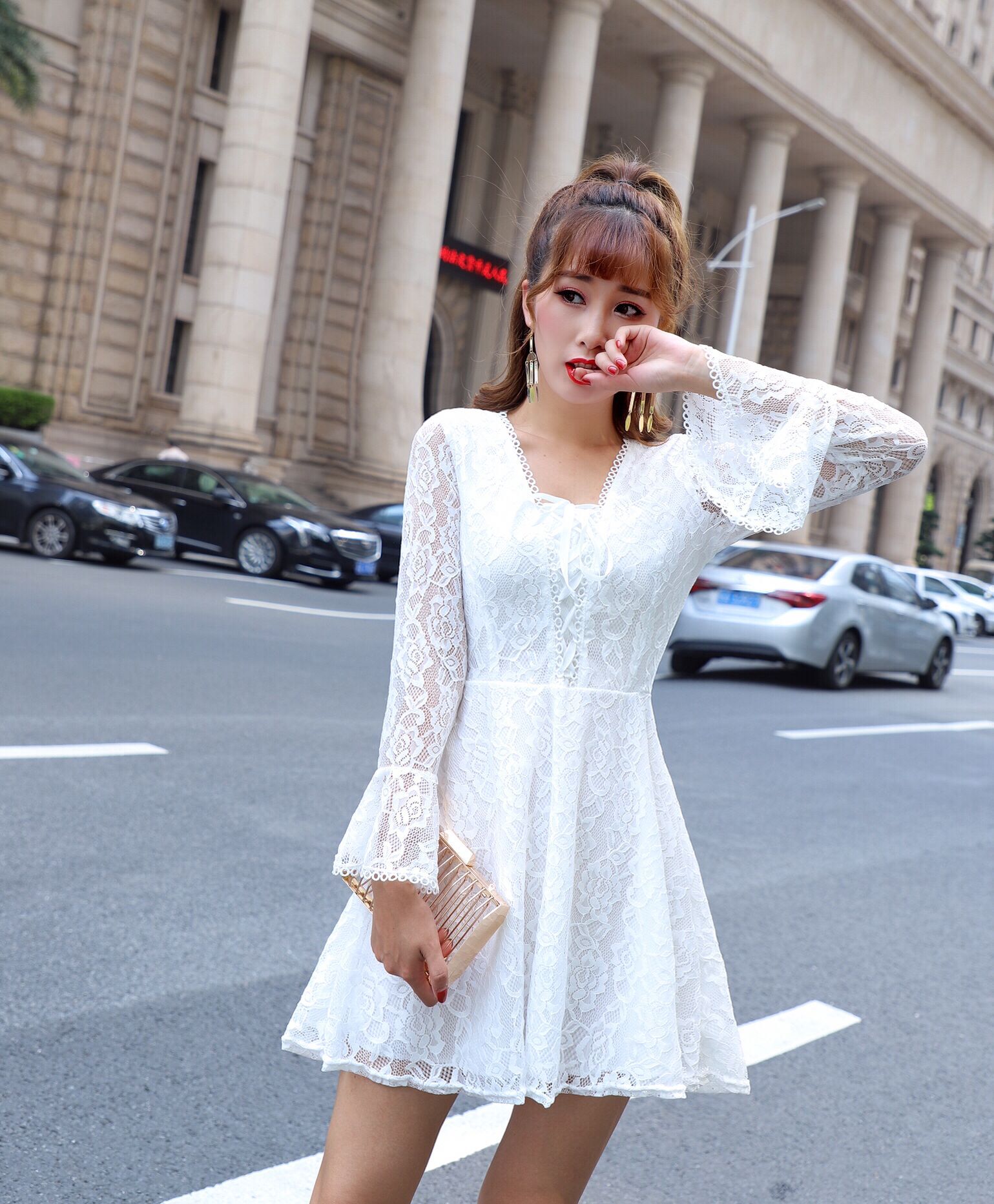 GW2314 Lovely Lace Dress White