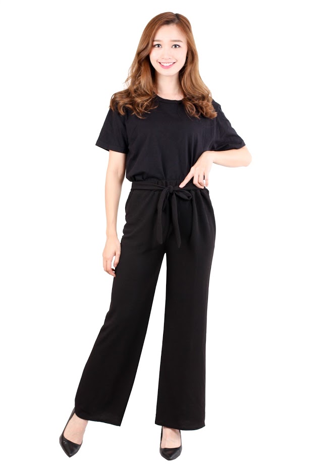 QA-474 Bow Tie Casual Pant Black