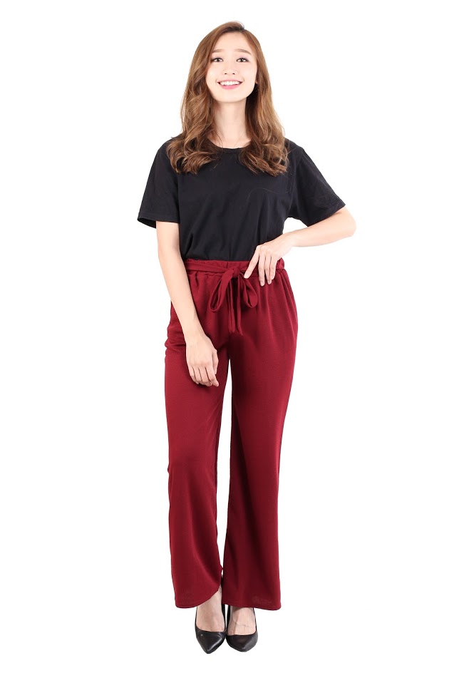 QA-474 Bow Tie Casual Pant Maroon