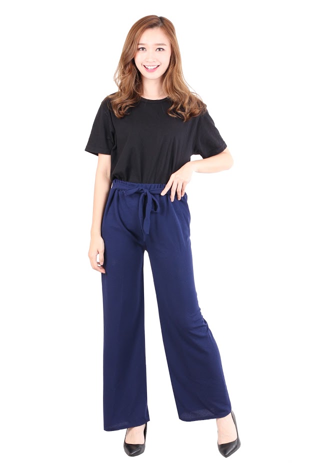 QA-474 Bow Tie Casual Pant Blue