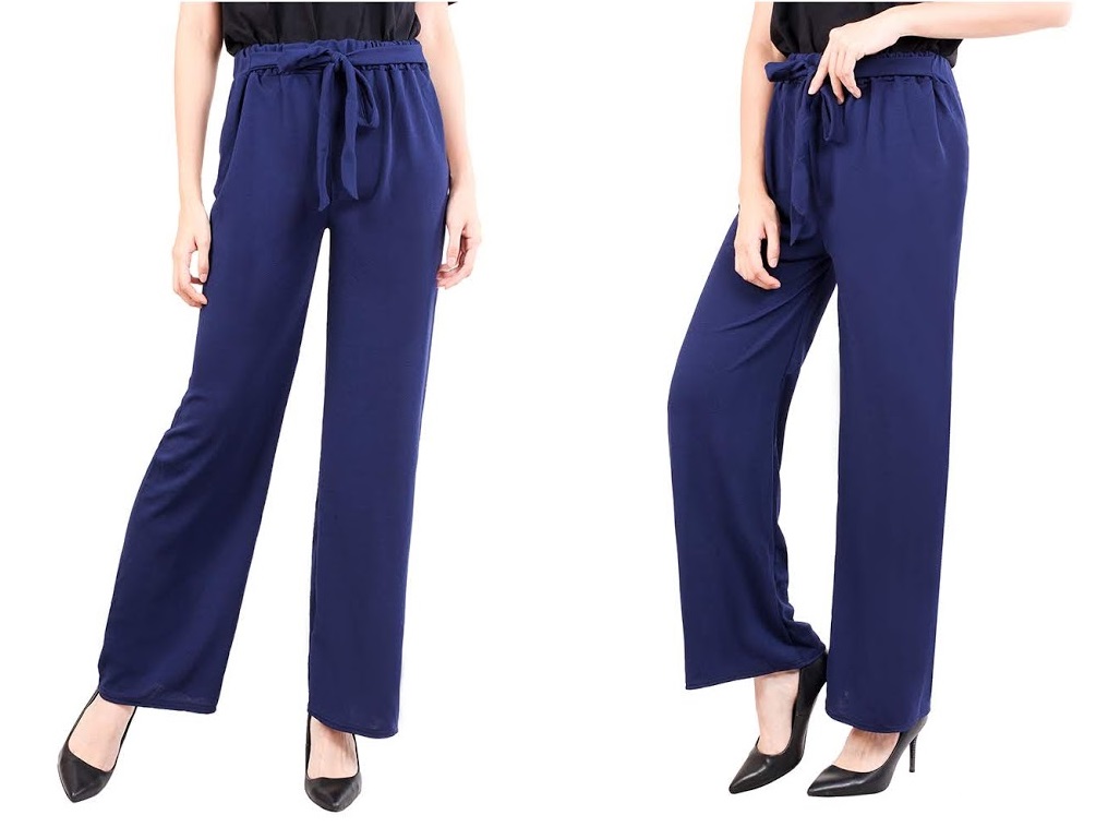 QA-474 Bow Tie Casual Pant Blue