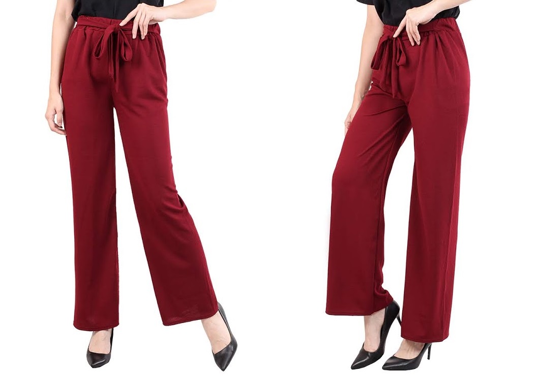 QA-474 Bow Tie Casual Pant Maroon