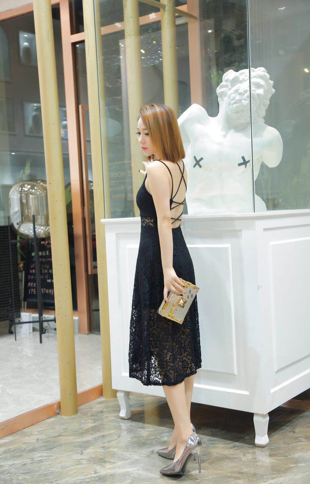 GW2319 Lovely Lace Dress Black