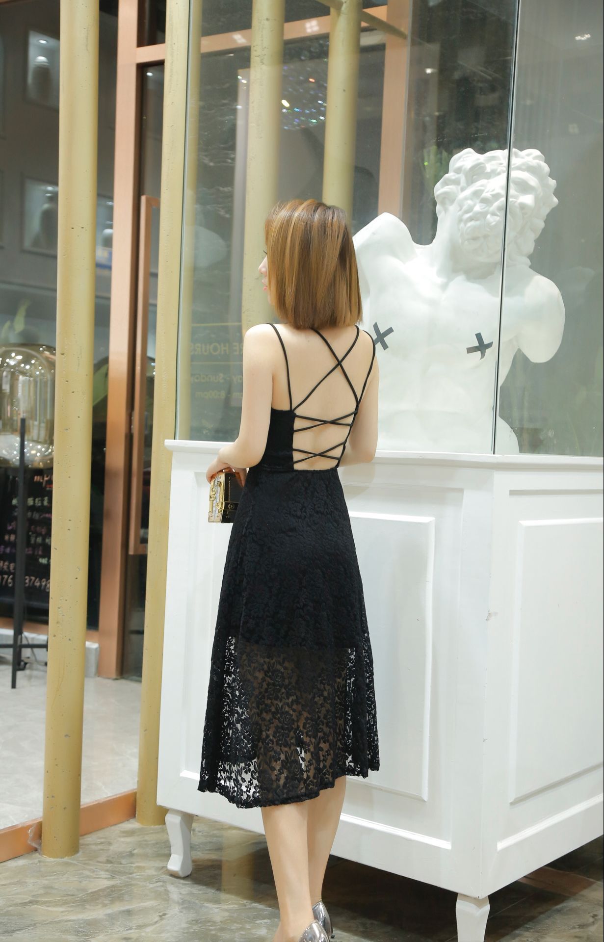 GW2319 Lovely Lace Dress Black