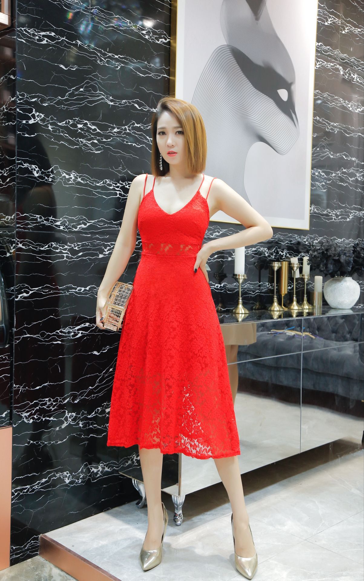 GW2319 Lovely Lace Dress Red