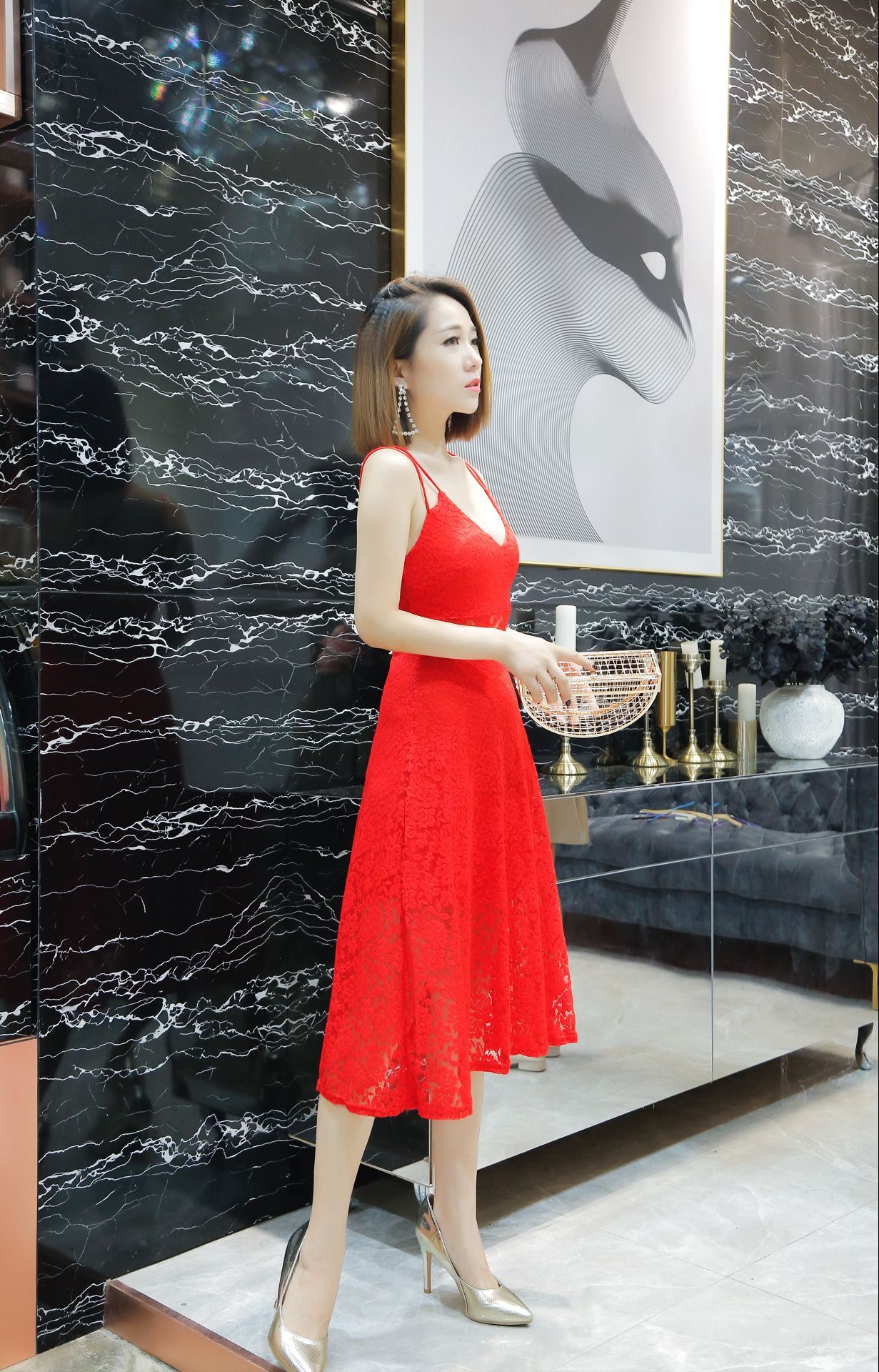 GW2319 Lovely Lace Dress Red