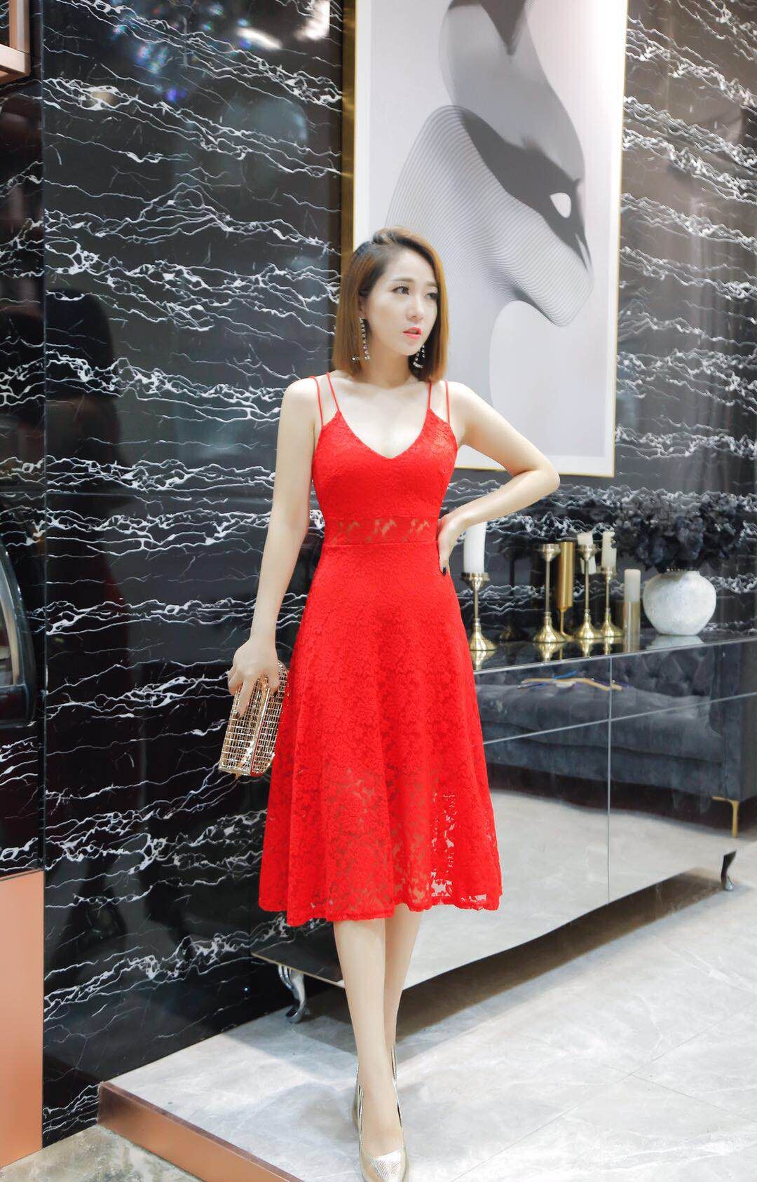 GW2319 Lovely Lace Dress Red