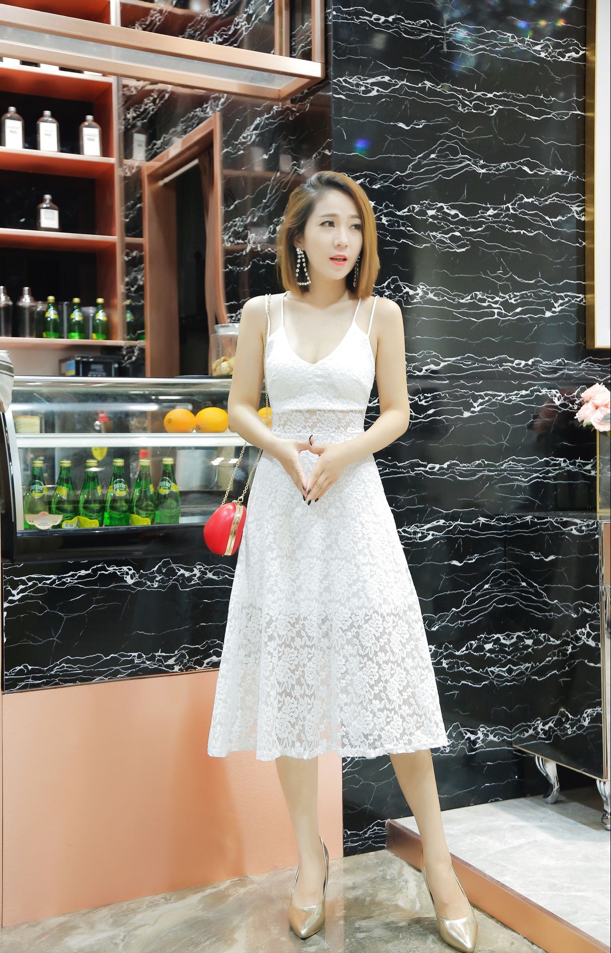 GW2319 Lovely Lace Dress White