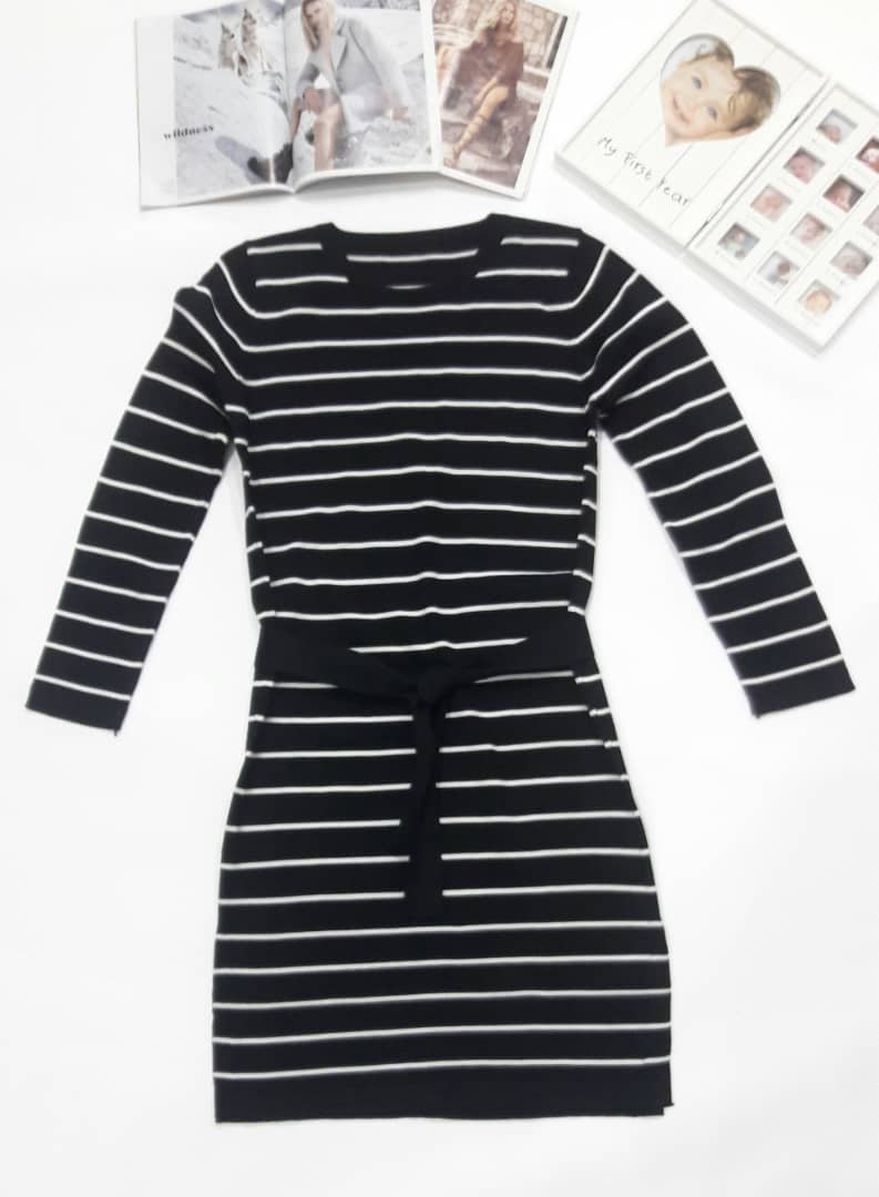 WD7689 Women's Striped Casual Dress Black