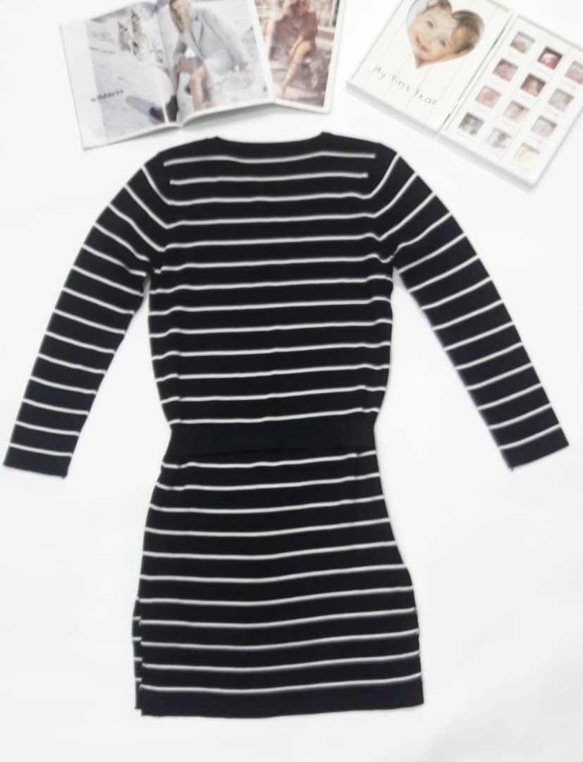 WD7689 Women's Striped Casual Dress Black