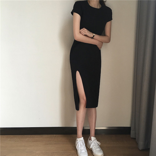 JW5062 Fashion Slit Dress Black